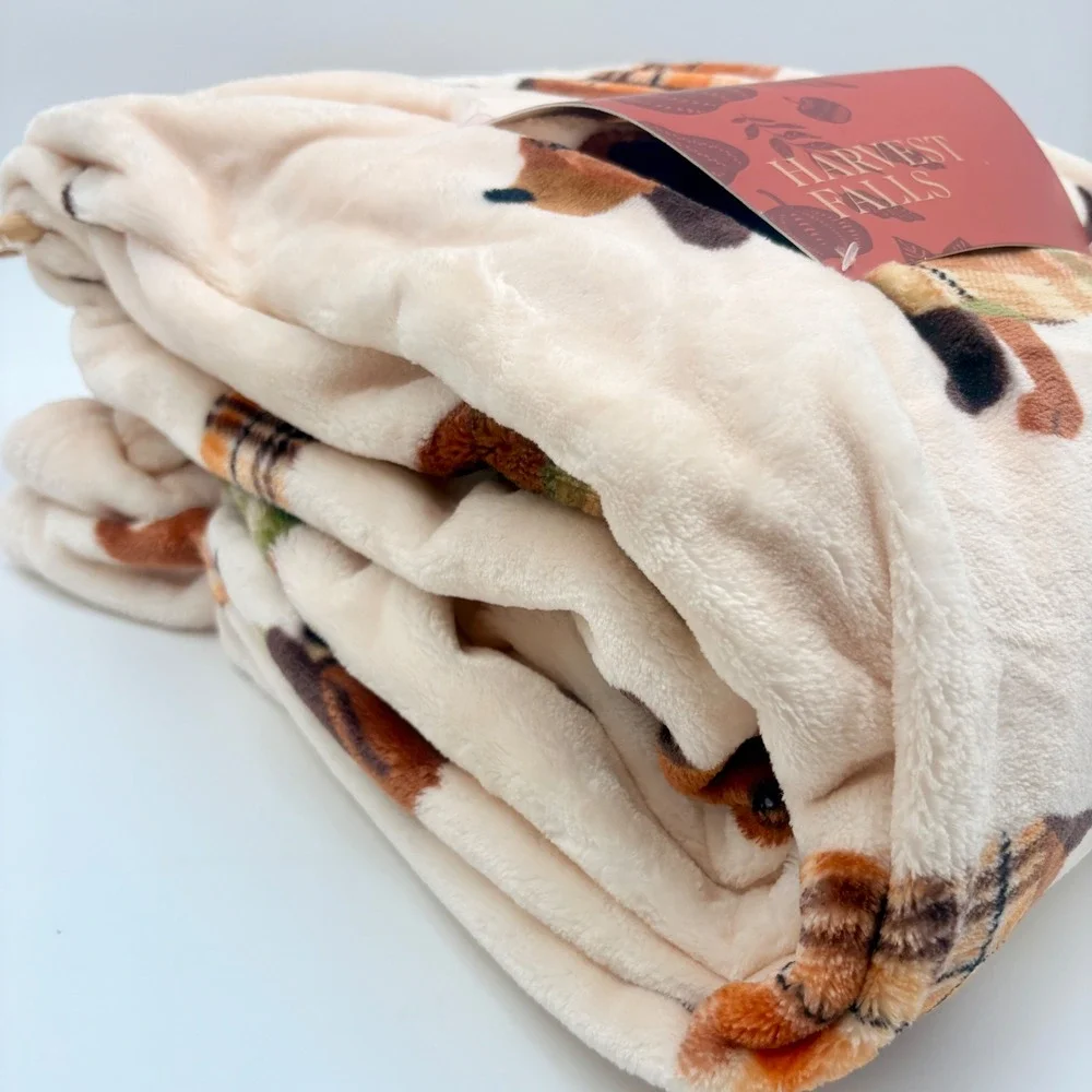 Harvest Falls Velvet Soft Throw Blanket Dachshund Dog Plaid Sweater 60x70 Fall